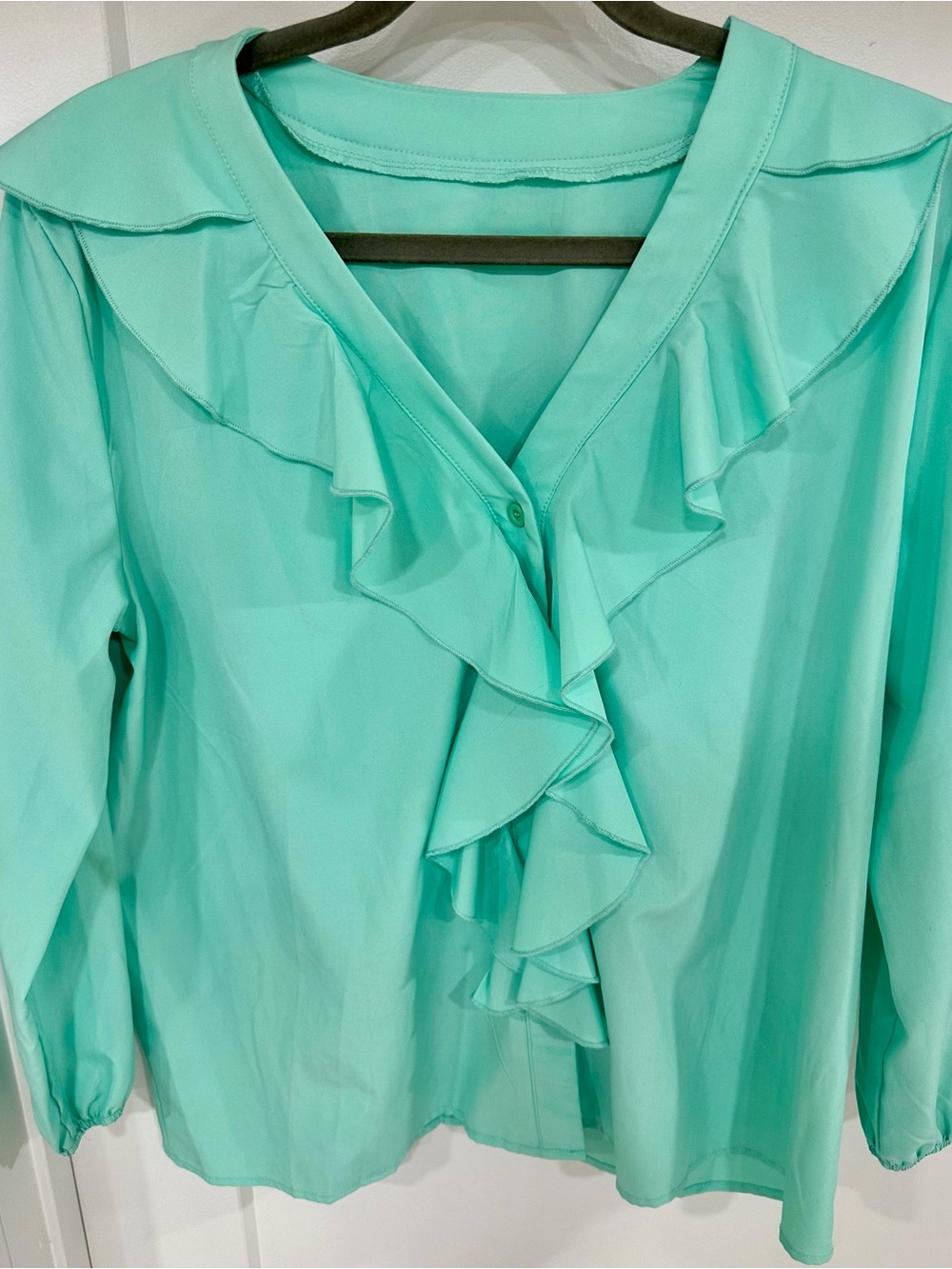 Women's Mint Ruffle V-Neck Blouse